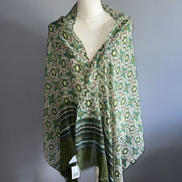 Anthropologie x Vismaya Green Patterned Bohemian Scarf Wrap! - Picture 2 of 15
